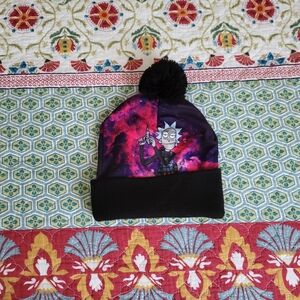 Black and Purple Beanie with Rick And Morty Design, One Size, For Adolescents